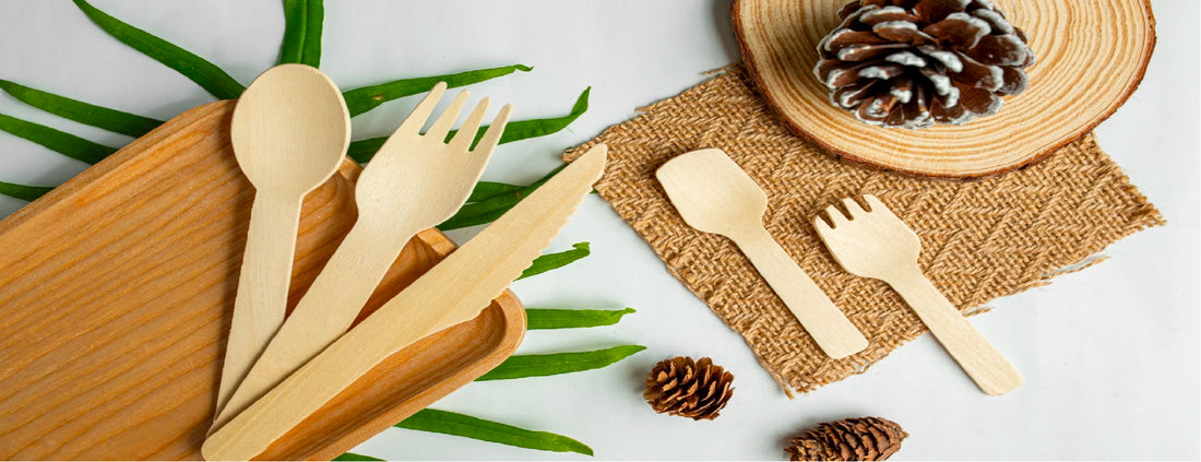 Using the eco friendly way to have meals; Wooden cutlery