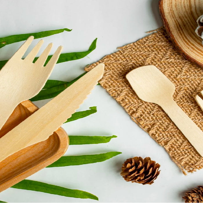 Using the eco friendly way to have meals; Wooden cutlery