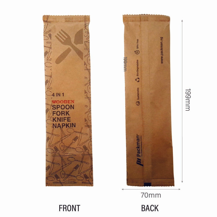 Wooden Cutlery Set With Napkins 4 In 1