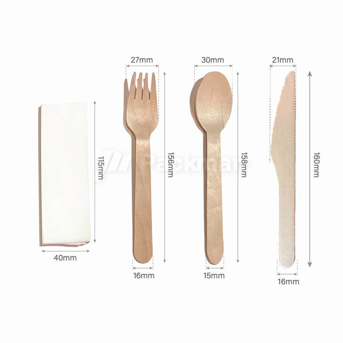 Wooden Cutlery Set With Napkins 4 In 1