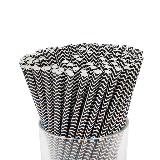 Black Chevron Striped Paper Straw