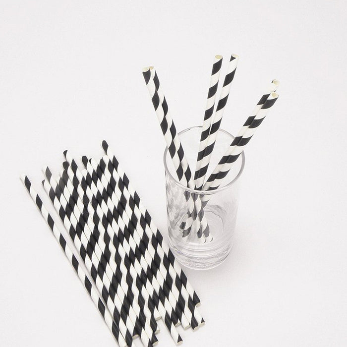 Black Stripe Paper Straw