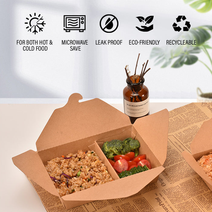 1200ml 2-Compartment Kraft Bento Box (200pcs)