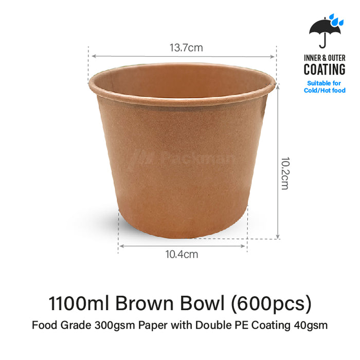 1100ml Double-Coated Kraft Bowl (600pcs)