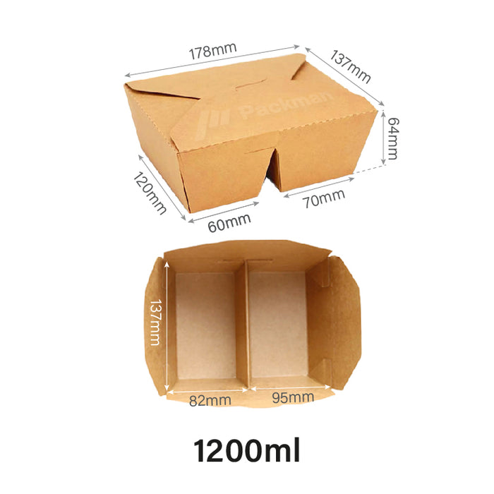 1200ml 2-Compartment Kraft Bento Box (200pcs)