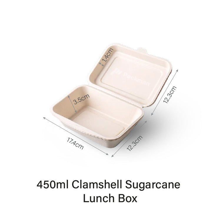 450ml Clamshell Sugarcane Lunch Box