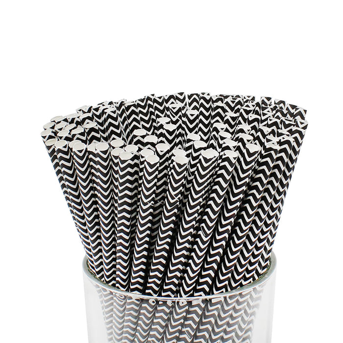Black Chevron Striped Paper Straw (300pcs)