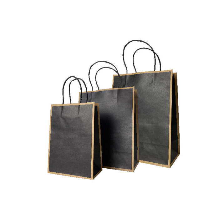 25 x 12 x 32cm Black with Brown Border Paper Bag  (100pcs)