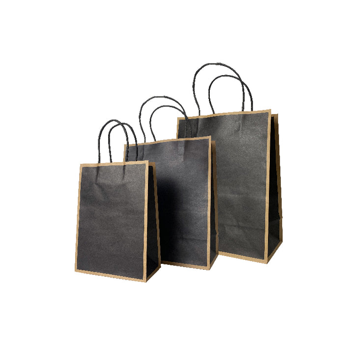 15 x 8 x 21cm Black with Brown Border Paper Bag  (100pcs)