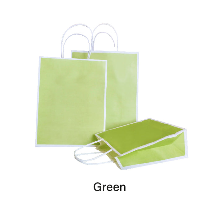 15 x 8 x 21cm Green with White Border Paper Bag  (100pcs)