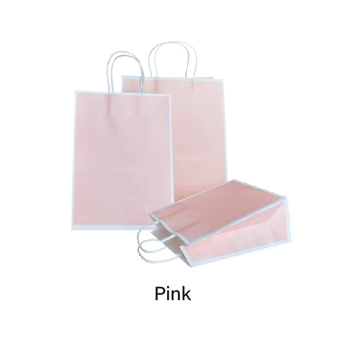 25 x 12 x 32cm Pink with White Border Paper Bag  (100pcs)