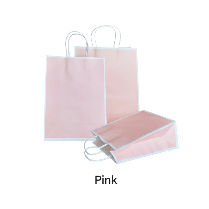 21 x 11 x 27cm Pink with White Border Paper Bag  (100pcs)