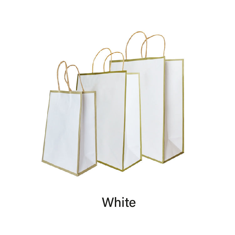 25 x 12 x 32cm  White with Gold Border Paper Bag  (100pcs)