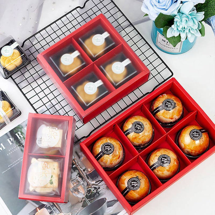 4-Slot Red Mooncake Kraft Cavity Box (10pcs)