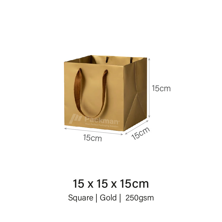 15 x 15 x 15cm Square Gold Paper Bag (100pcs)