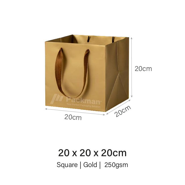 20 x 20 x 20cm Square Gold Paper Bag (100pcs)