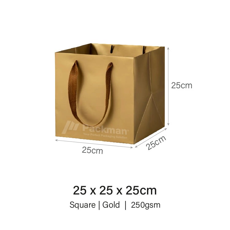 25 x 25 x 25cm Square Gold Paper Bag (100pcs)