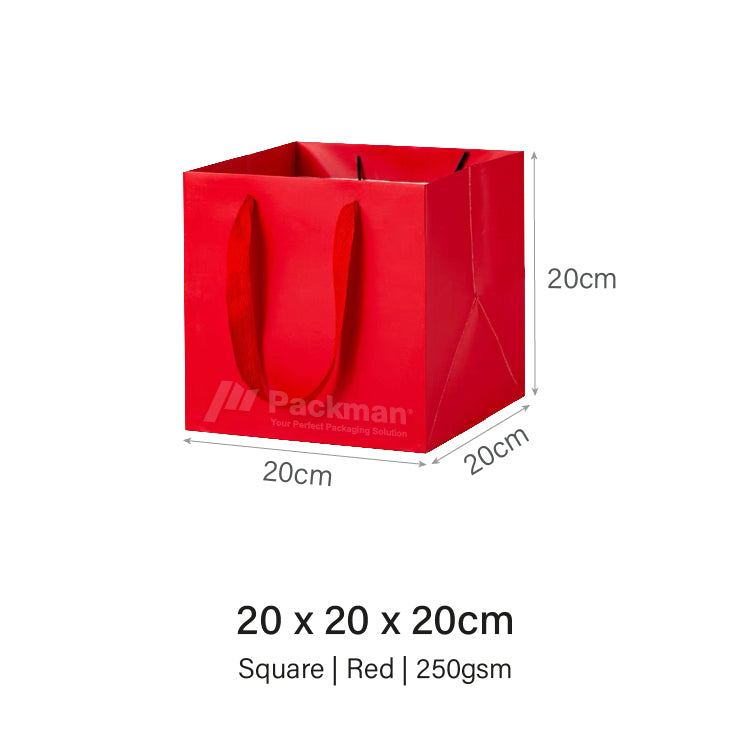 20 x 20 x 20cm Square Red Paper Bag (100pcs)