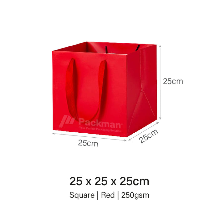 25 x 25 x 25cm Square Red Paper Bag (100pcs)