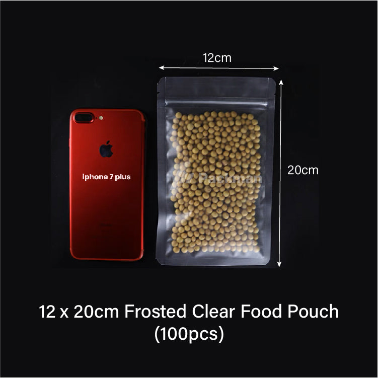 12 x 20cm Frosted Clear Food Pouch (100pcs)