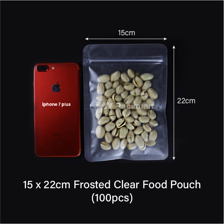 15 x 22cm Frosted Clear Food Pouch (100pcs)