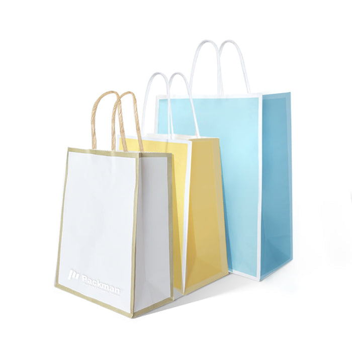 21 x 11 x 27cm  Yellow with White Border Paper Bag  (100pcs)