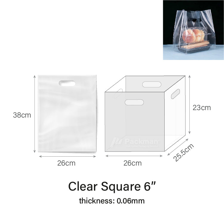 6" Clear Square Carrier Bag (50pcs)