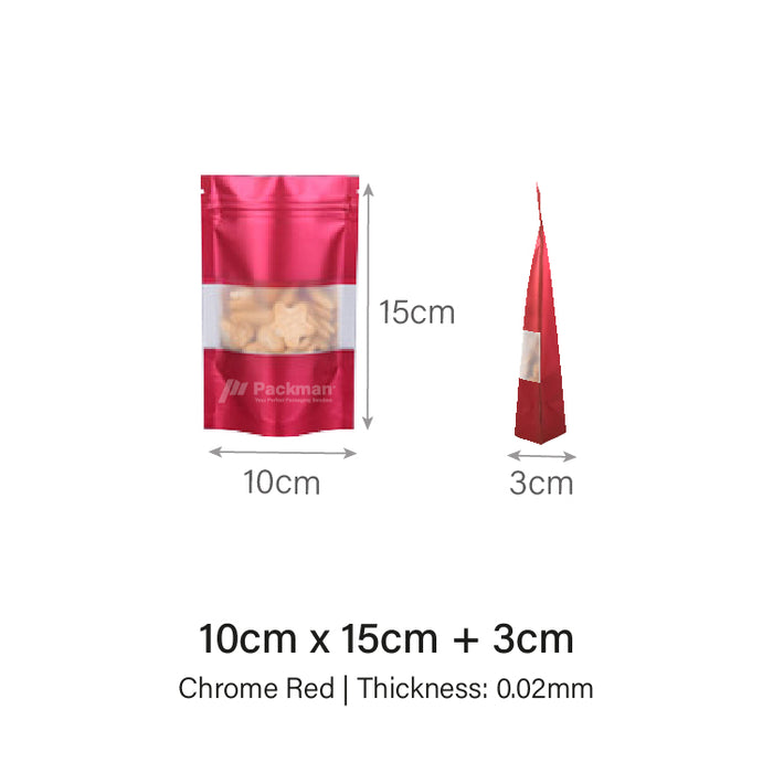 10 x 15cm Chrome Red Standing Pouch (100pcs)