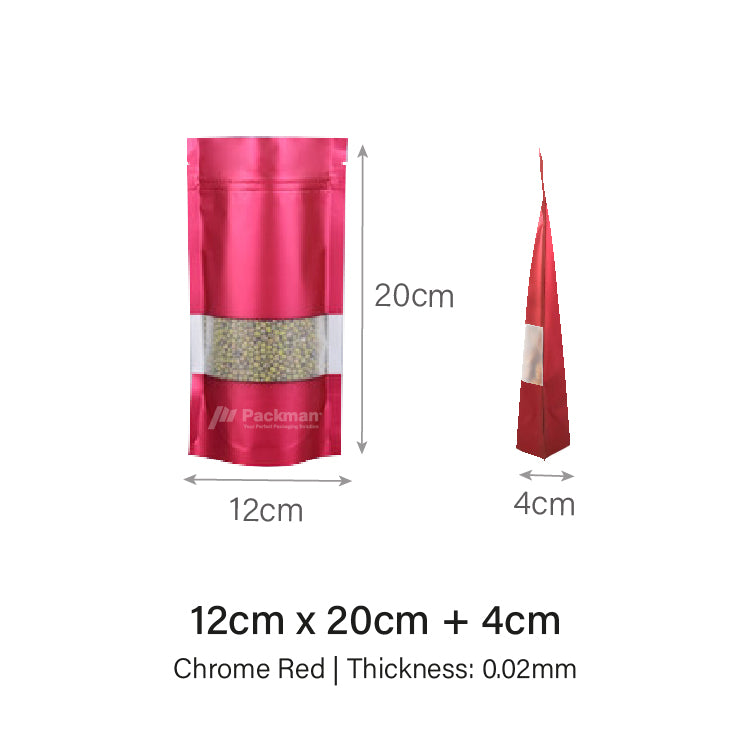 12 x 20cm Chrome Red Standing Pouch (100pcs)