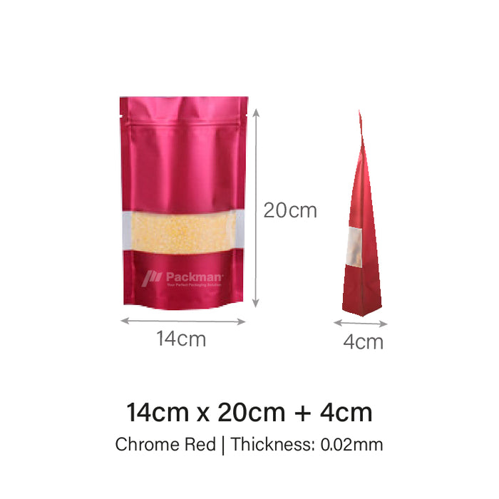 14 x 20cm Chrome Red Standing Pouch (100pcs)