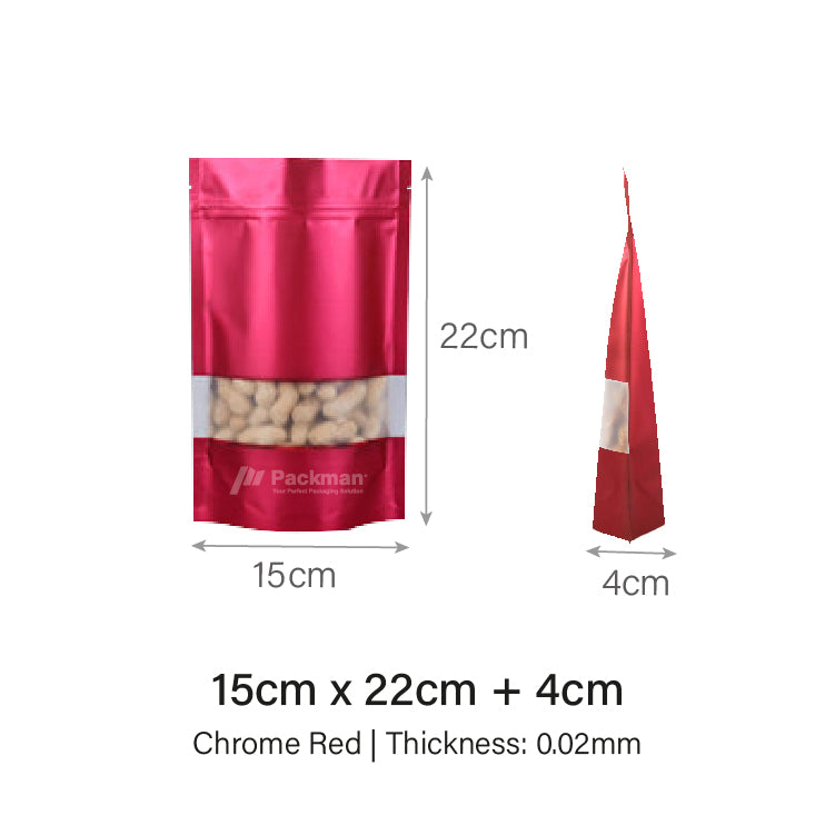 15 x 22cm Chrome Red Standing Pouch (100pcs)