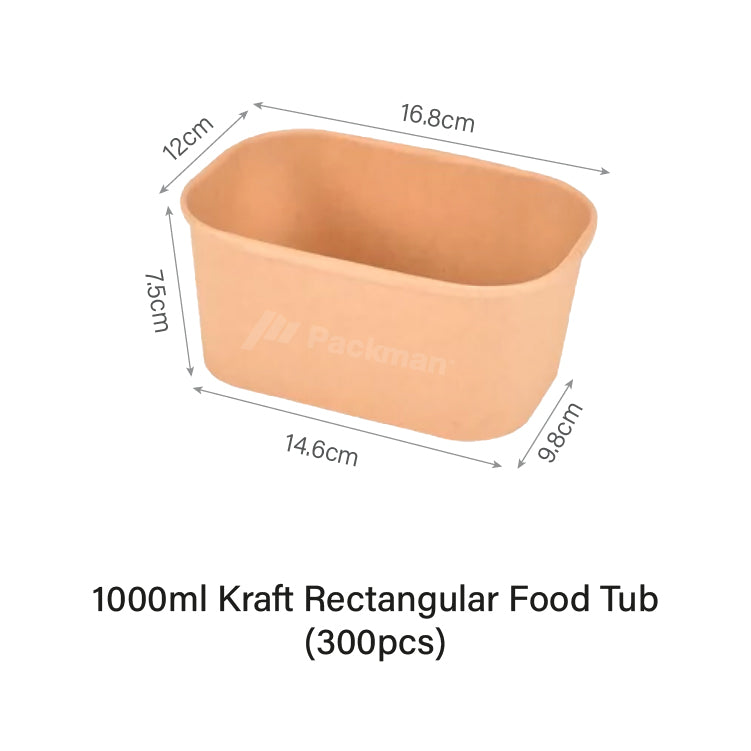 1000ml Kraft Rectangular Food Tub (300pcs)
