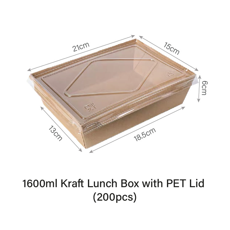 1600ml Window Kraft Lunch Box with PET Lid (200pcs)