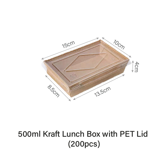 500ml Window Kraft Lunch Box with PET Lid (200pcs)