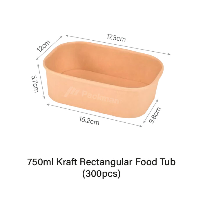 750ml Kraft Rectangular Food Tub (300pcs)