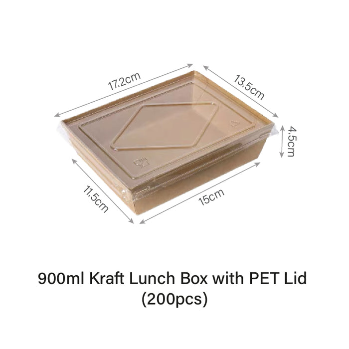 900ml Window Kraft Lunch Box with PET Lid (200pcs)