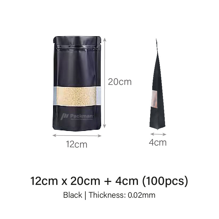 12 x 20cm Black Standing Pouch (100pcs)