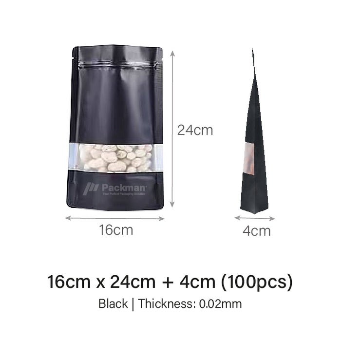 16 x 24cm Black Standing Pouch (100pcs)