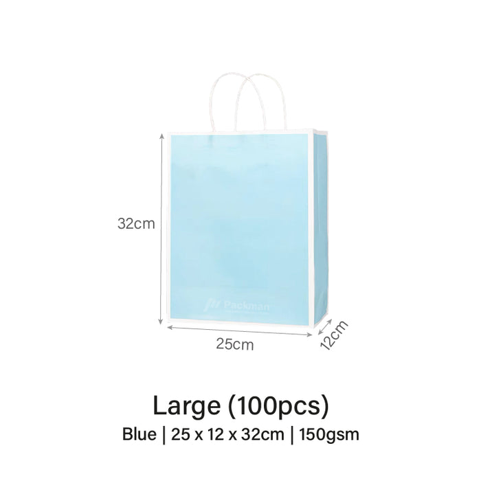 25 x 12 x 32cm  Blue with White Border Paper Bag  (100pcs)