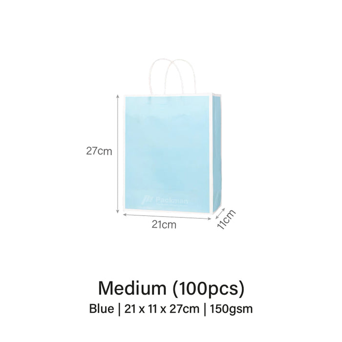 21 x 11 x 27cm  Blue with White Border Paper Bag  (100pcs)