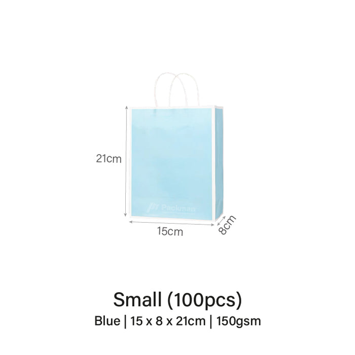 15 x 8 x 21cm  Blue with White Border Paper Bag  (100pcs)