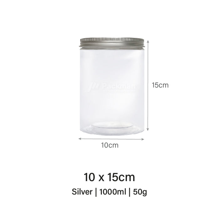 10 x 15cm Silver Plastic Jar (48pcs)