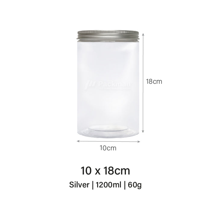 10 x 18cm Silver Plastic Jar (48pcs)