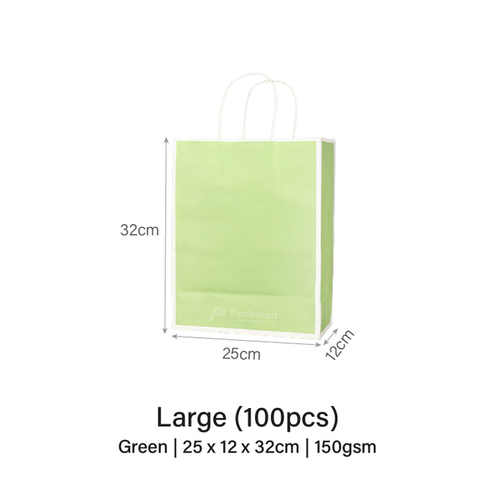 25 x 12 x 32cm Green with White Border Paper Bag  (100pcs)