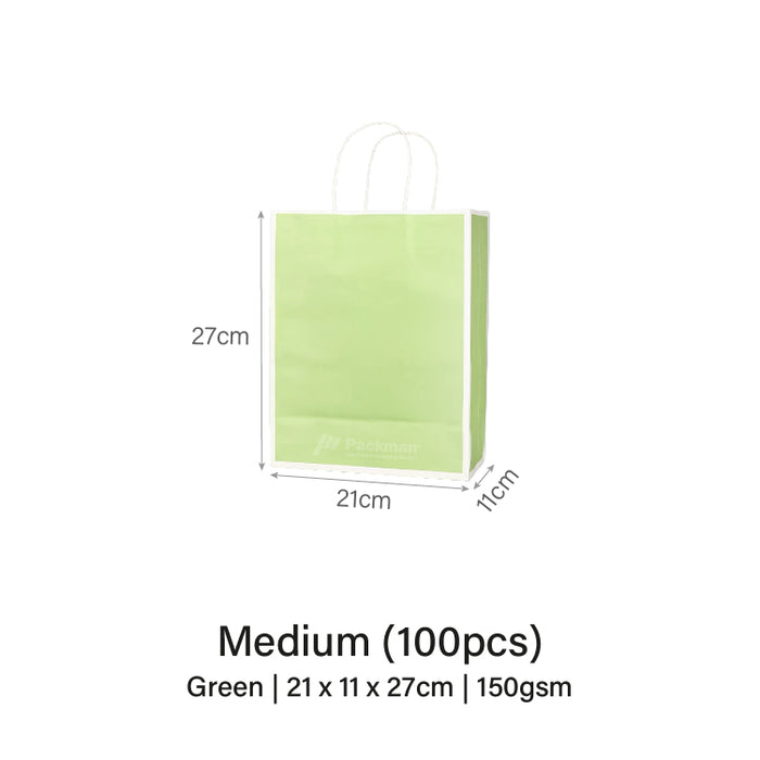 21 x 11 x 27cm Green with White Border Paper Bag  (100pcs)