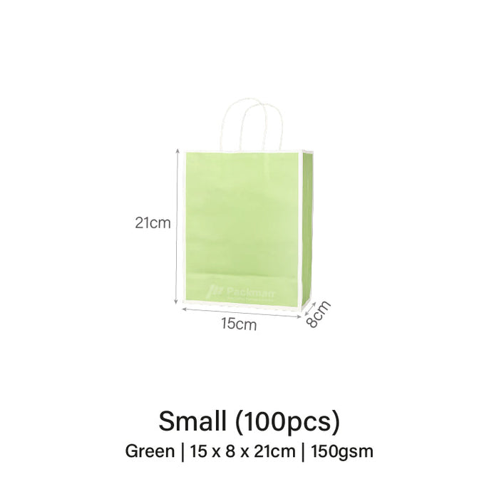 15 x 8 x 21cm Green with White Border Paper Bag  (100pcs)