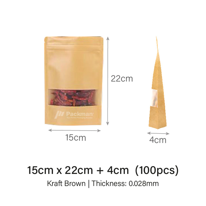 15 x 22cm Kraft Standing Pouch (100pcs)