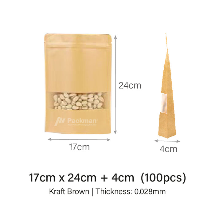 17 x 24cm Kraft Standing Pouch (100pcs)