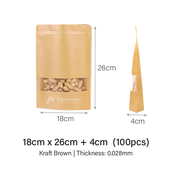 18 x 26cm Kraft Standing Pouch (100pcs)