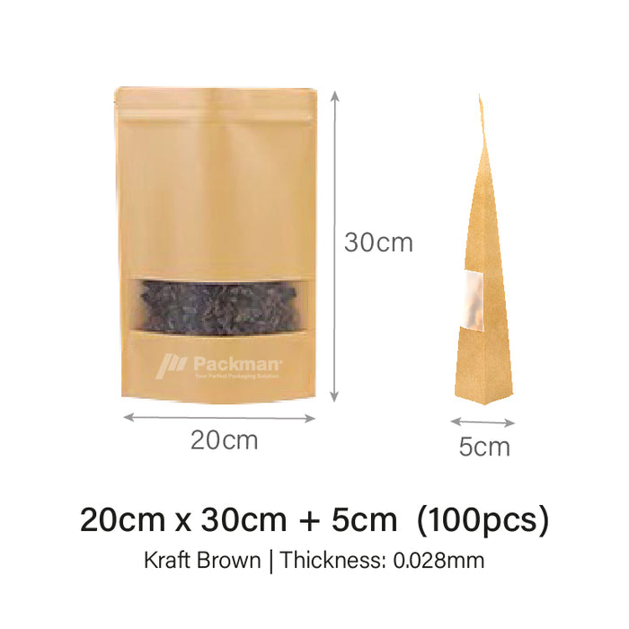 20 x 30cm Kraft Standing Pouch (100pcs)
